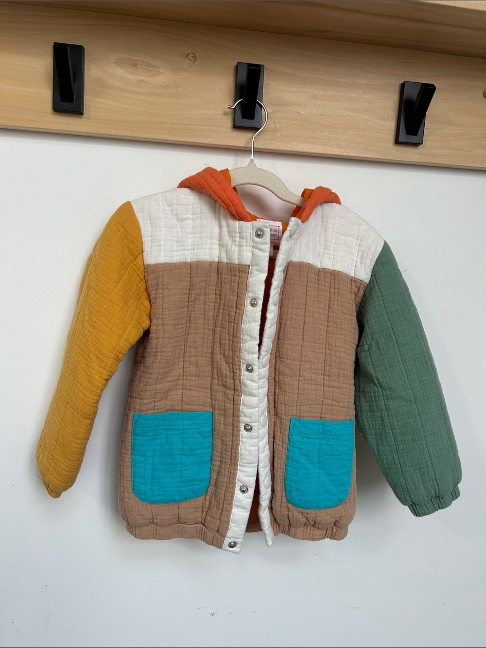 Cute Colorblock Quilted Kids Jacket with Hood - Multicolor Pre-owned